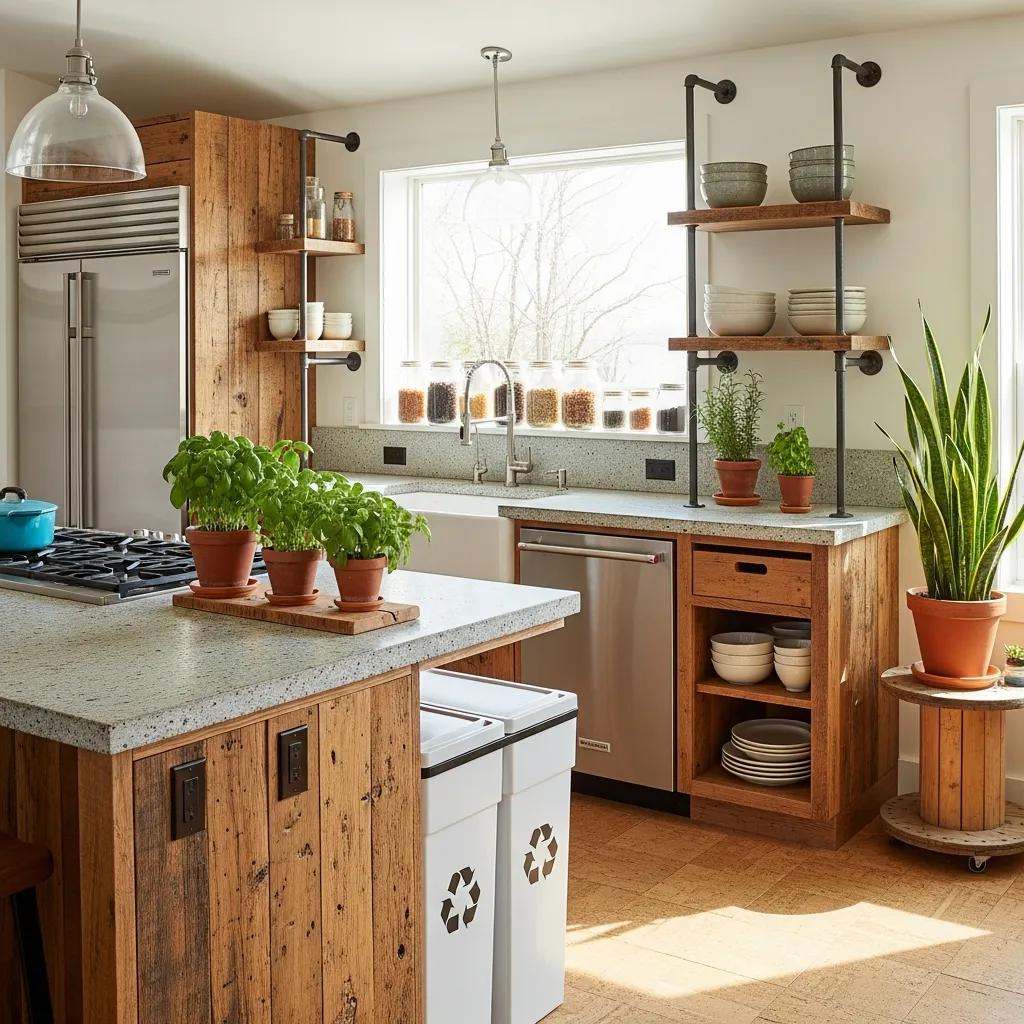 Bright kitchen with sustainable materials and efficient appliances