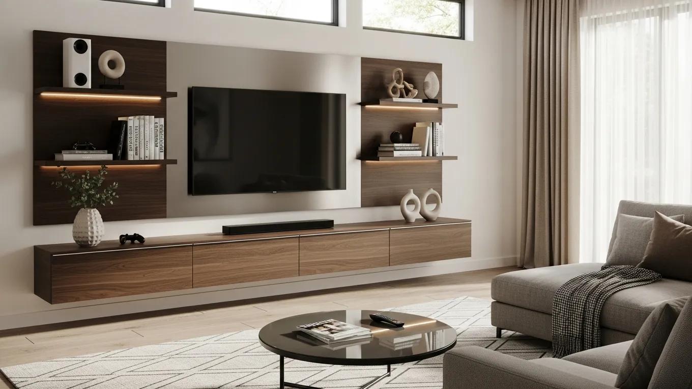 Stylish bespoke media wall designed for entertainment and practical storage