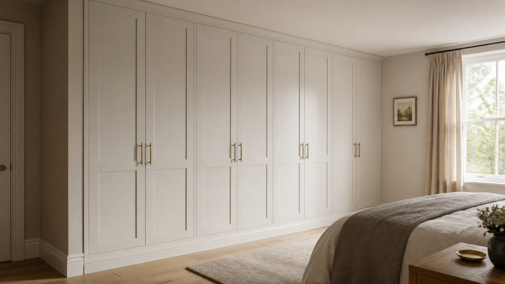 Painted Shaker-style hinged fitted wardrobe