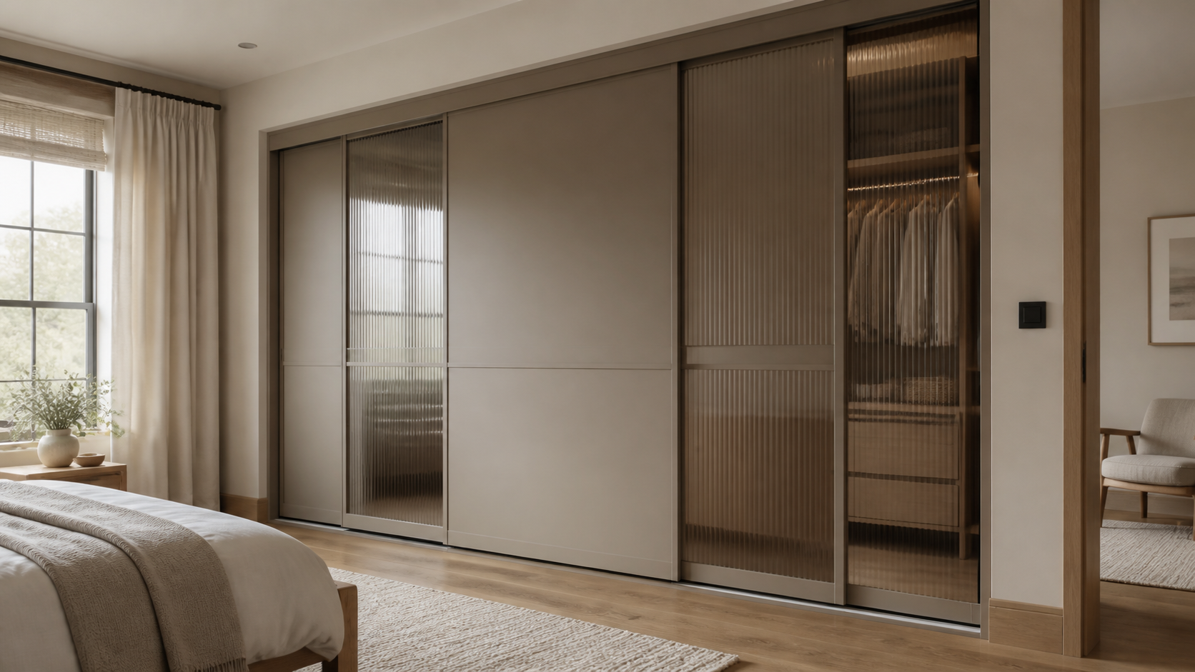 Contemporary bespoke sliding-door fitted wardrobe